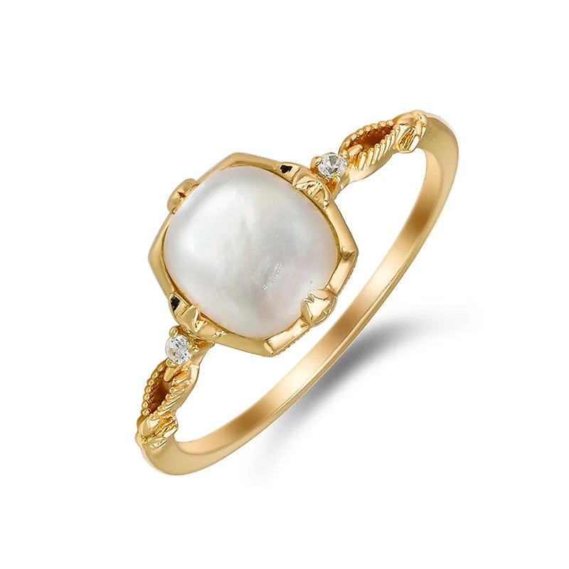 Elegant Geometric square Shell Ring S925 Sterling Silver Gold-plated Jewelry Set Gift