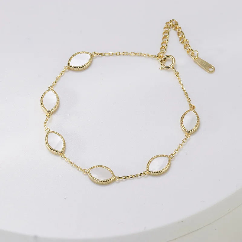 Emotional Pulsera De Oro Factory 925 Sterling Silver 14K Gold Plated Gemstone Simpler 7*5Mm White Shell Bracelet