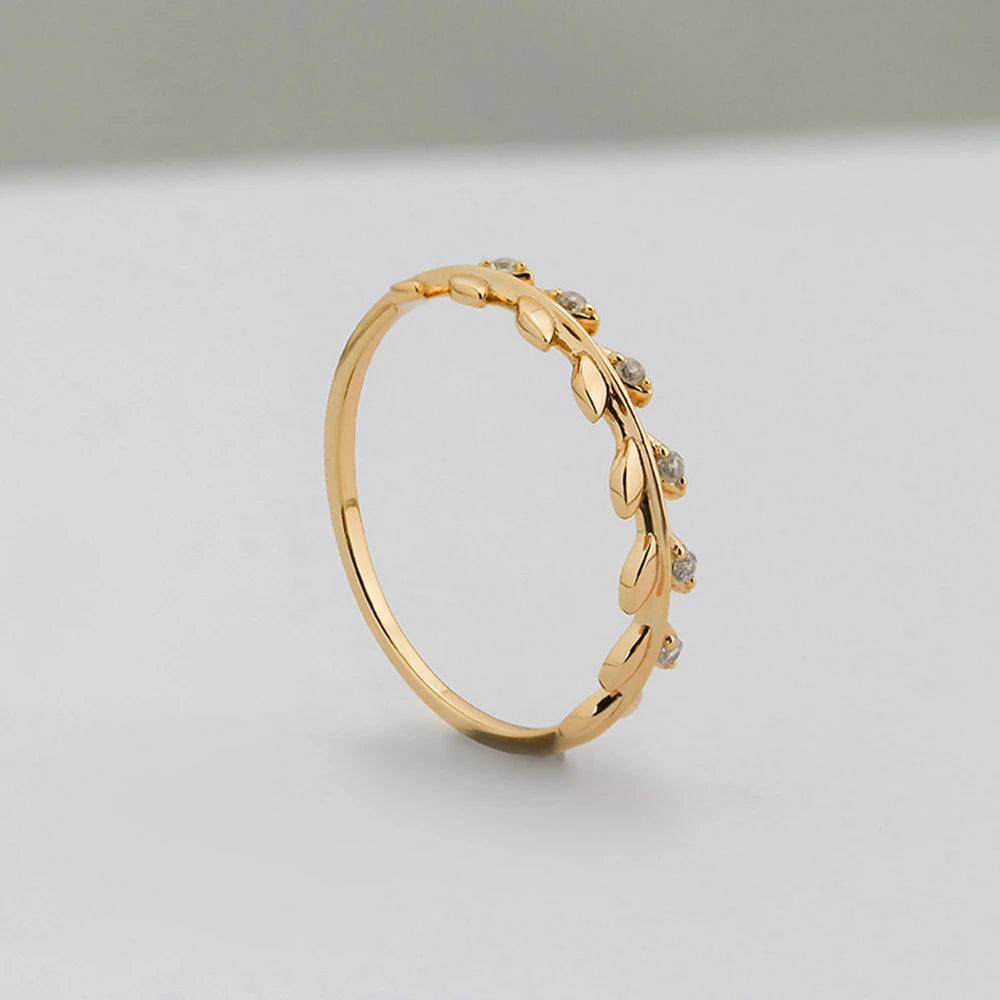 Emotional Factory 925 Sterling Silver 14K Gold Plated Gem Stone Gemstone Simplicity Cz Zircon Leaf Design Ring