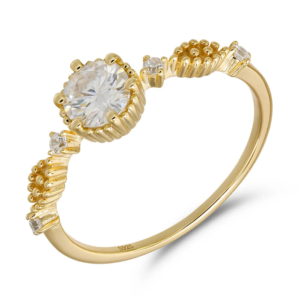 Emotional Factory 925 Sterling Silver 14K Gold Plated Gemstone Middle Ages Vintage Style Cz Zircon Moissanite Ring