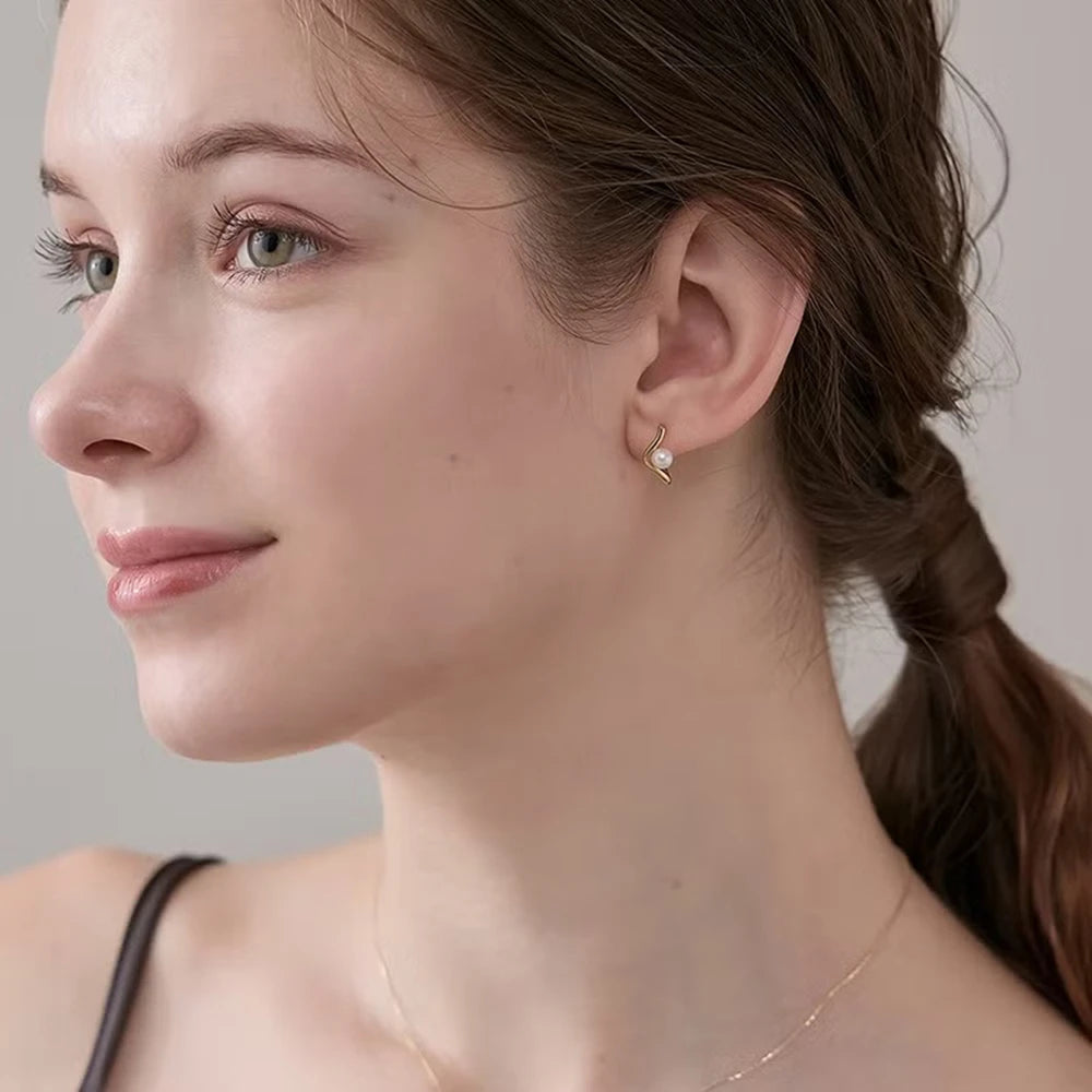 Emotional Factory 925 Sterling Silver 14K Gold Plated Gemstone V Shaped Freshwater Fashion Pearl Earrings for Women