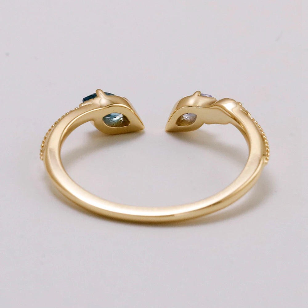 Emotional Factory 925 Sterling Silver 14K Gold Plated Gemstone Adjustable Snake Tanzanite Zircon London Blue White Topaz Ring