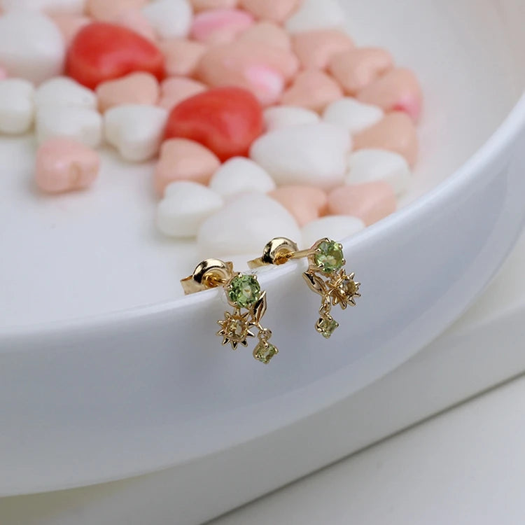 Emotional Factory 925 Sterling Silver 14K Gold Plated Gemstone Delicate Sun Green Olives Earrings