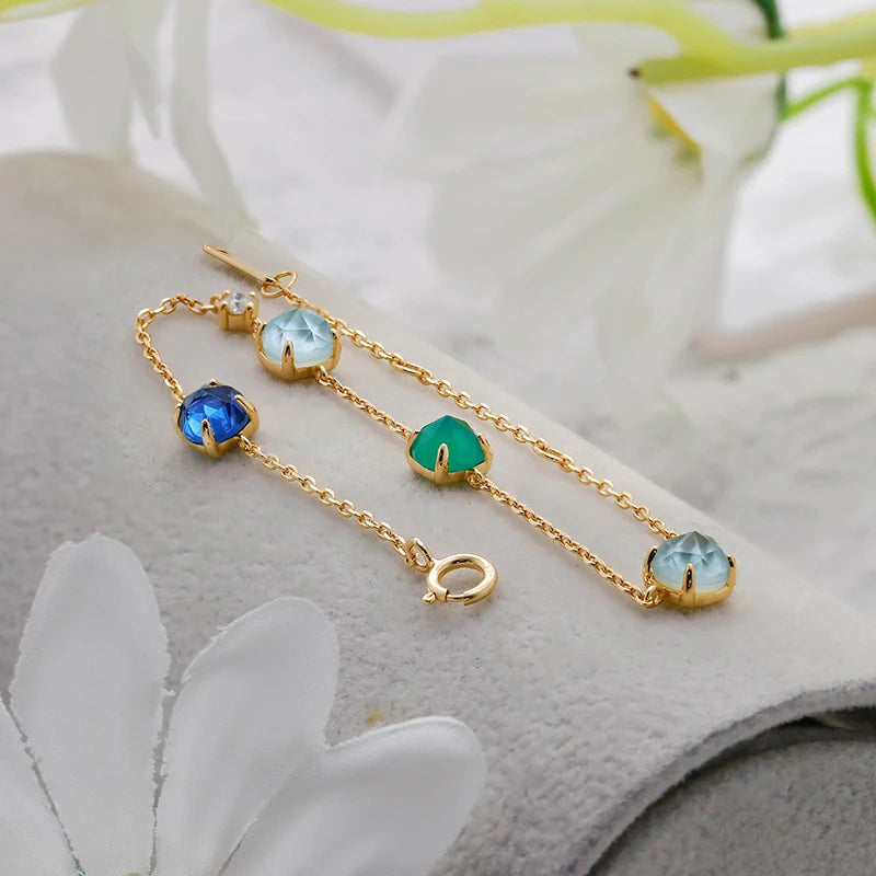 Joyeria Pulsera Plata Blue Colored Treasure Candy Bracelet  925 Sterling Silver 14K Gold Plated Bracelet for Women