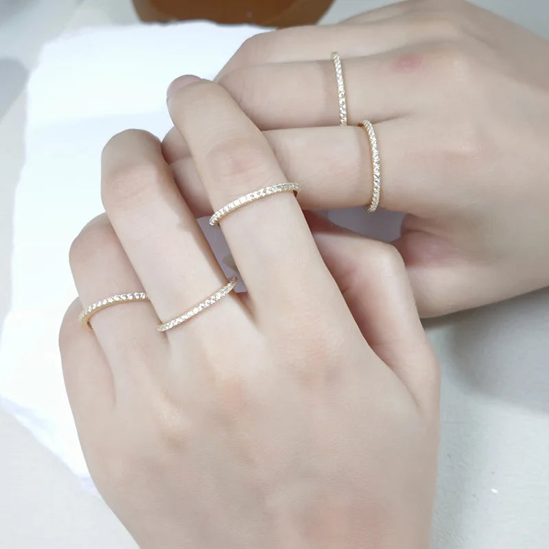 Emotional Factory 925 Sterling Silver 14K Gold Plated Gemstone Sample Stacking Full Star Row Zircon Ring