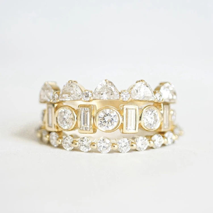 Emotional Factory 925 Sterling Silver 14K Gold Plated Baguette Round Irregular Zircon Ring