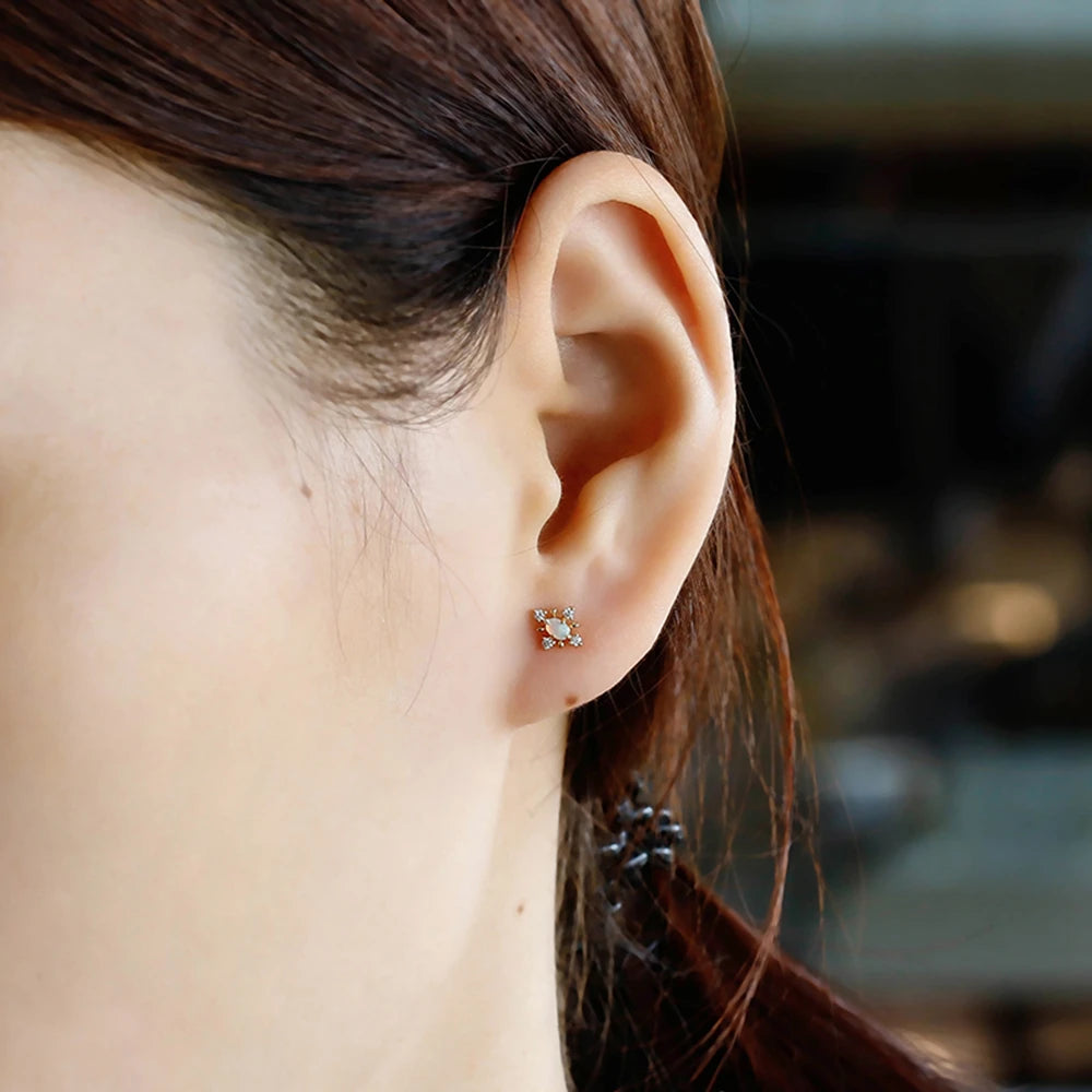 925 Sterling Silver 14K Gold Plated Gemstone Zircon Natural Simple Design Snowflake Australian Opal Earrings