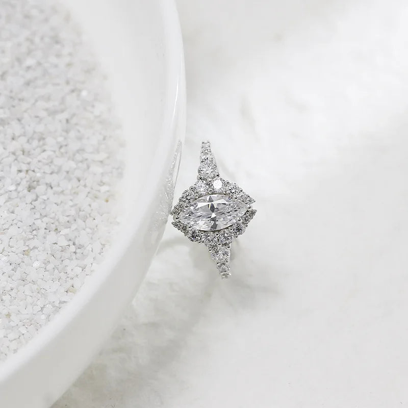 Emotional Factory 925 Sterling Silver 14K Gold Plated Gemstone Retro Cz Zircon Drop High-Carbon Diamonds Ring