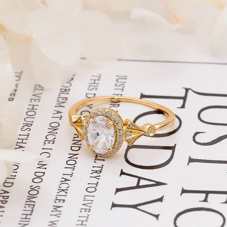 Emotional Factory 925 Sterling Silver 14K Gold Plated Retro Vintage Cz Zircon Ring Geometric Rings