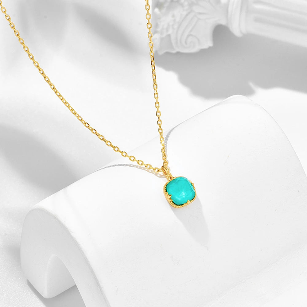 Gem White Rock Crystal Natural Square Turquoise Geometry Necklace
