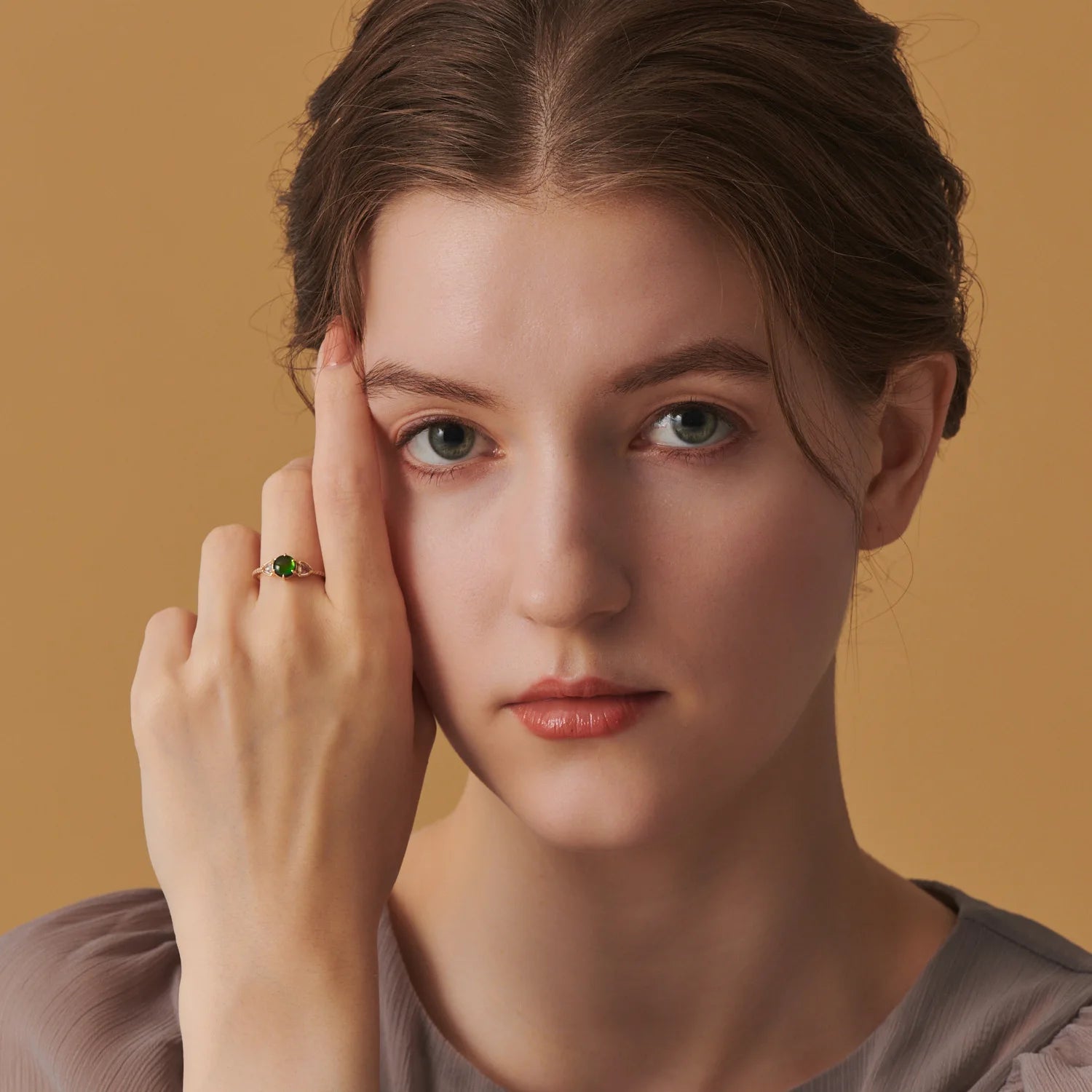 Japanese Minority Vintage Jewelry White Crystal+Ammolite RingS925Silver Plating14KGold