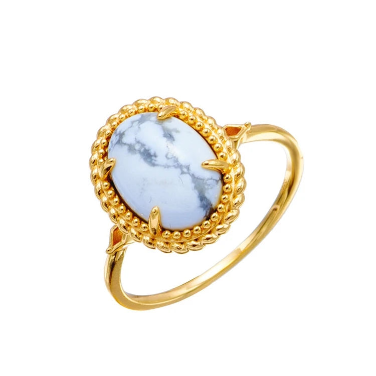 Emotional Bague De Mariage Factory 925 Sterling Silver 14K Gold Plated Gemstone Advanced White Turquoise Rings Bead Ring