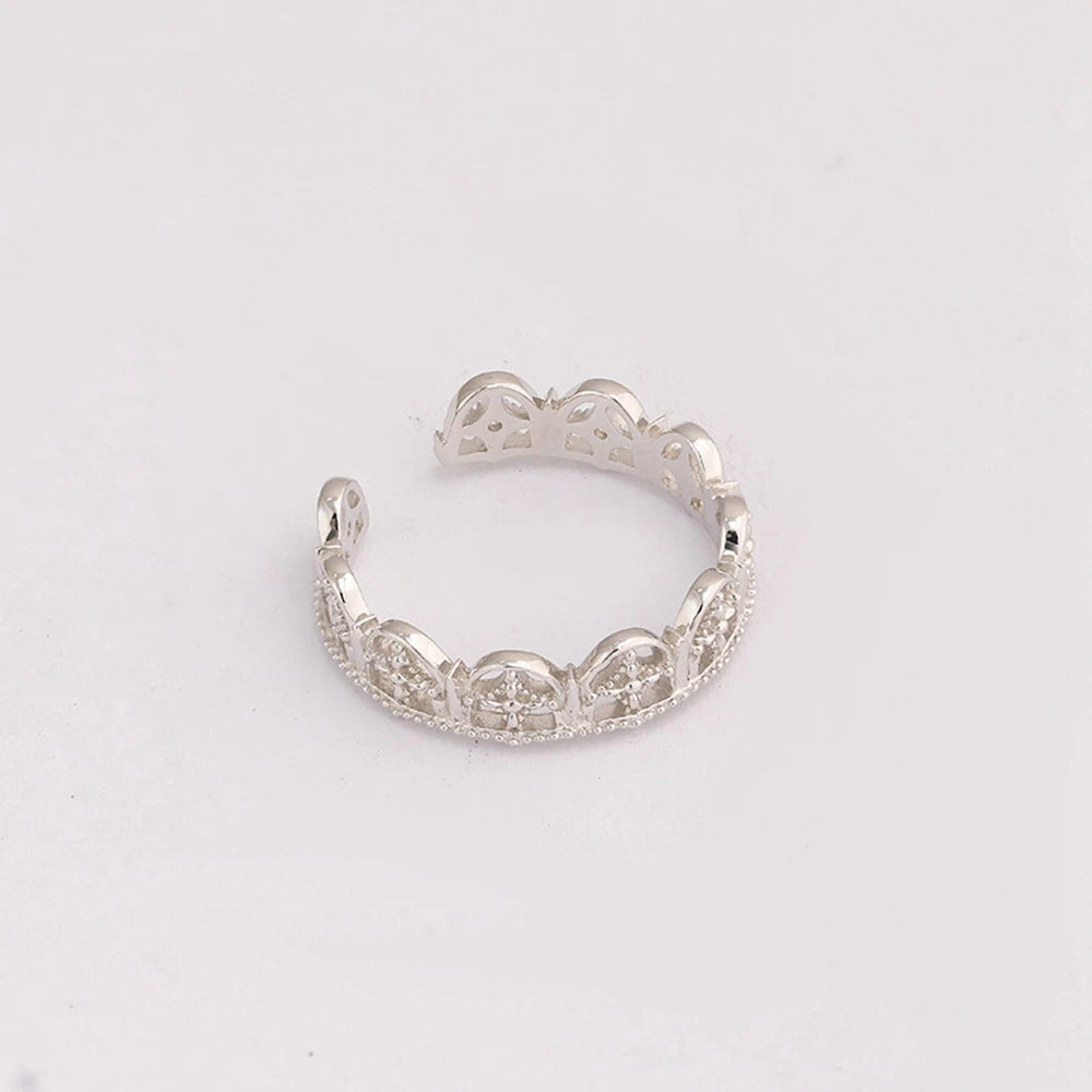 EmEmotional Factory 925 Sterling Silver 14K Gold Plated Gem Stone Gemstone Cz Zircon Lace Cutout Adjustable Opening Ring