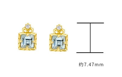 Emotional Factory 925 Sterling Silver 14K Gold Plated Gemstone Simplicity Zircon Geometric Square Aquamarine Earrings