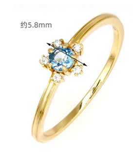 Emotional Factory 925 Sterling Silver 14K Gold Plated Gemstone Blue Stone London Topaz Flowers Ring