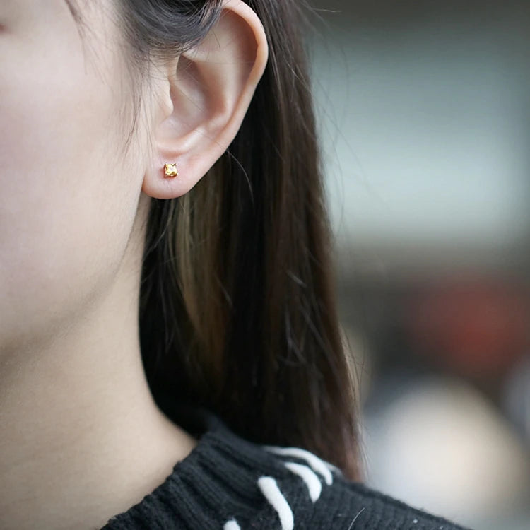 925 Sterling Silver 14K Gold Plated Gemstone Minimalist Simple Mini Amethyst Sky Blue Topaz Earrings