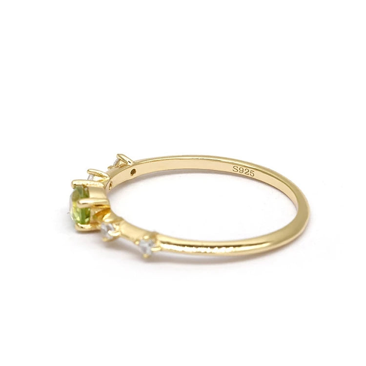 Emotional Factory 925 Sterling Silver 14K Gold Plated Gemstone Prong Setting Cz Green Peridot Ring
