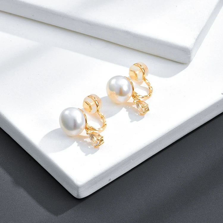 Emotional Factory 925 Sterling Silver 14K Gold Plated Gemstone Bread Beads White Topaz Ear Clip Earrings