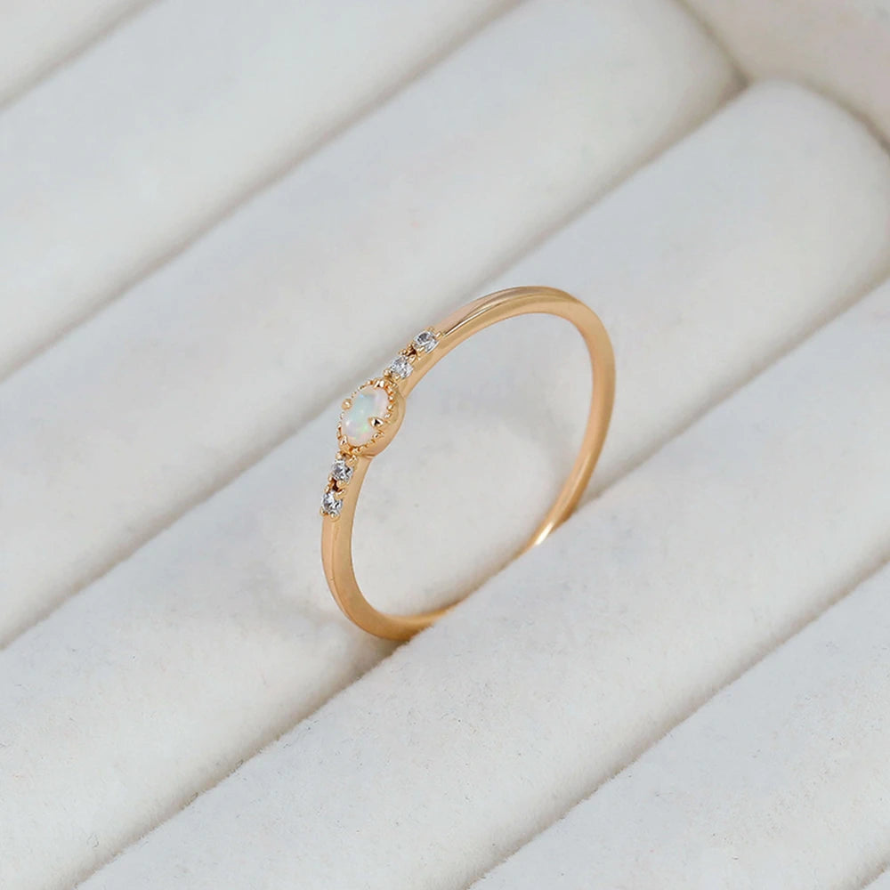 925 Sterling Silver 14K Gold Plated Gemstone Zircon Natural Oval Egg Australian Opal Ring