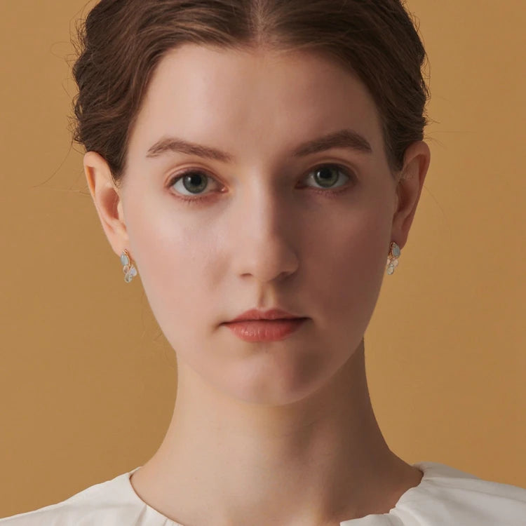 Emotional Factory 925 Sterling Silver 14K Gold Plated Gemstone Bead Pendant Blue topaz Stone Earrings