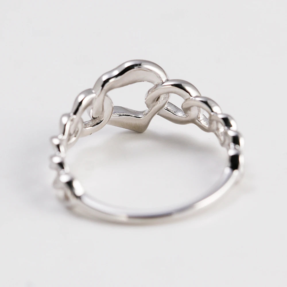 Emotional Factory 925 Sterling Silver 14K White Gold Plated Gemstone Irregular Chain Love Hollow Ring