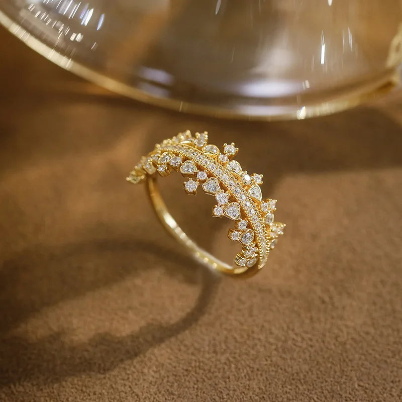 Emotional Factory 925 Sterling Silver 14K Gold Plated Lace Sparkling Micro-Paved Zircon Ring