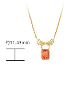 Emotional925 Sterling Silver 14K Gold Plated Gemstones Rectangles Leaf Carving Pendant Geometric Reclaimed Smoky Amber Necklace