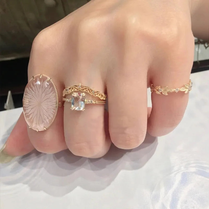 925 Sterling Silver 14K Gold Plated Gemstone Geometric Peridot Rectangular Sky Blue Topaz Quartz Natural Green Crystal Ring