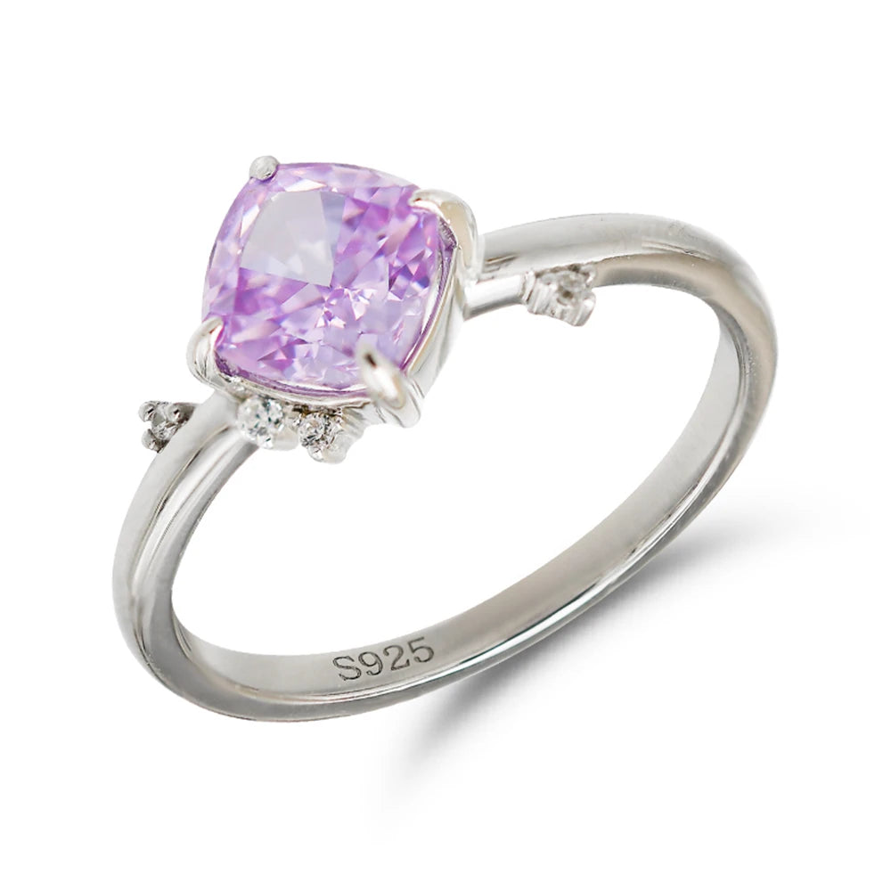 Emotional Factory 925 Sterling Silver 14K Gold Plated Gemstone Retro Cz Zircon Geometric  Square Lavender Topaz Ring