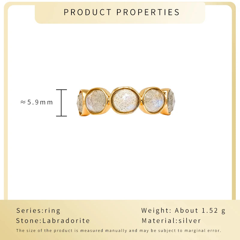 Chic 925 Silver 14K Gold Plated Multi-Stone Ring with Natural Blue Labradorite