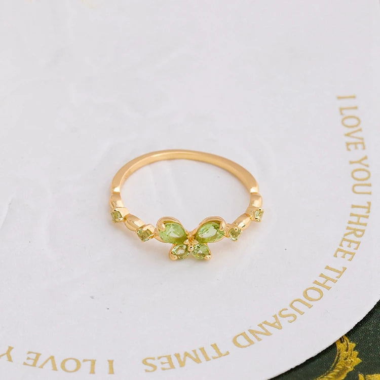 Emotional Joyeria Oro Laminado Factory 925 Sterling Silver 14K Gold Plated Gem Stone Gemstone Summer Butterfly Peridot Ring