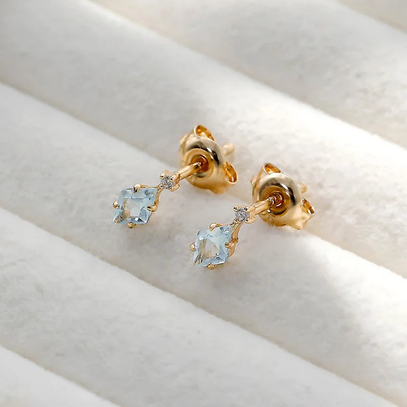 Fashion Simple Style Geometric DiamondS925Silver Plating14KGold Blue Topaz Earrings