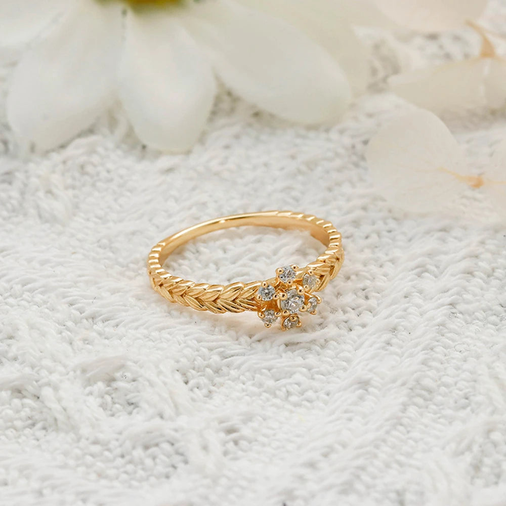 Emotional Factory 925 Sterling Silver 14K Gold Plated Cz Zircon Retro Hollow Flower Snowflake Design Ring