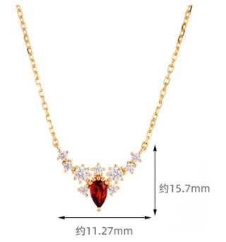 Emotional Factory 925 Sterling Silver 14K Gold Plated Gemstone Red Garnet White Zircon Wing Necklace