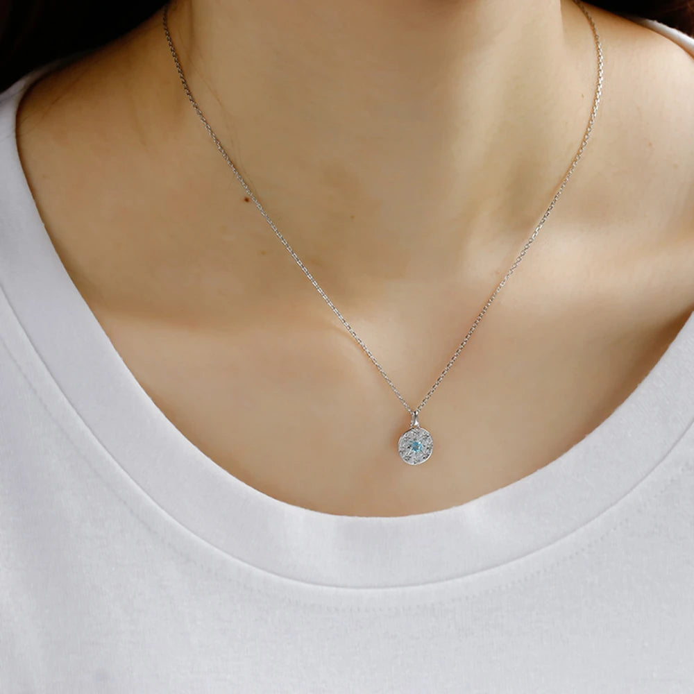 925 Sterling Silver 14K Gold Plated Gemstone Geometric  Round Star Apatite Pendant Necklace