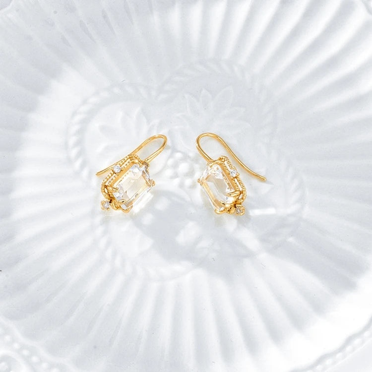 Emotional Factory 925 Sterling Silver 14K Gold Plated Gemstone Big White Crystal Zircon Hook Earrings