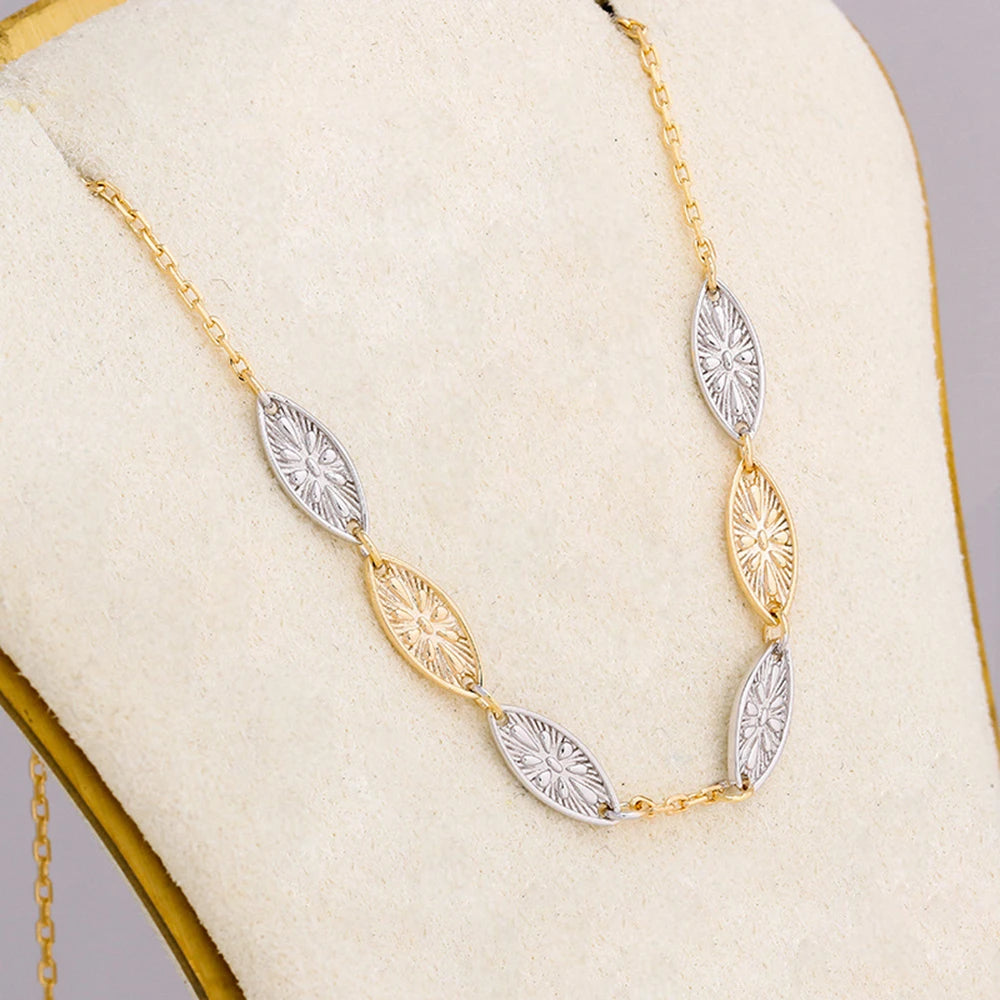 Emotional Factory 925 Sterling Silver 14K Gold Plated Gem Stone Gemstone Retro Colour Separate Plating Leaves Necklace