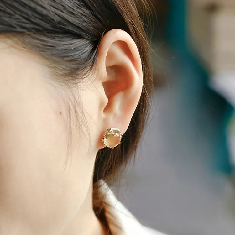 Emotional Factory 925 Sterling Silver 14K Gold Plated Gemstone Cute Cat Coloured Lemon Crystals Earrings