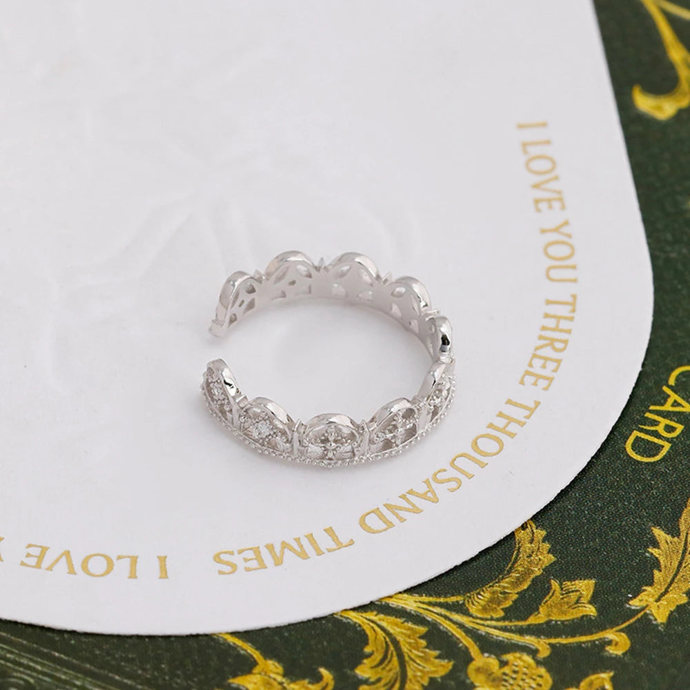 EmEmotional Factory 925 Sterling Silver 14K Gold Plated Gem Stone Gemstone Cz Zircon Lace Cutout Adjustable Opening Ring