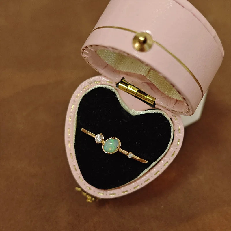 Emotional Factory 925 Sterling Silver 14K Gold Plated Gemstone Cz Zircon Geometric Natural African Opal Ring