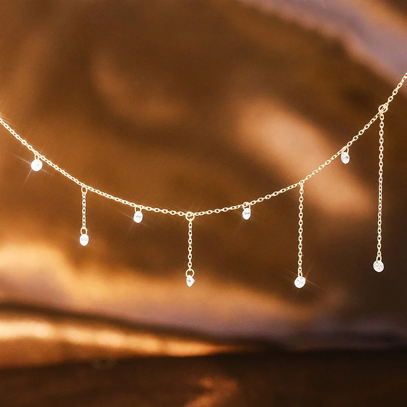 Emotional Factory 925 Sterling Silver 14K Gold Plated Gemstone Summer Stars Tassel Fairy Zircon Necklace