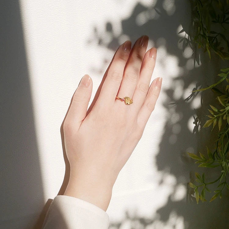 925 Sterling Silver 14K Gold Plated Gemstone Diamond Jade Blonde Crystal Lucky Ring