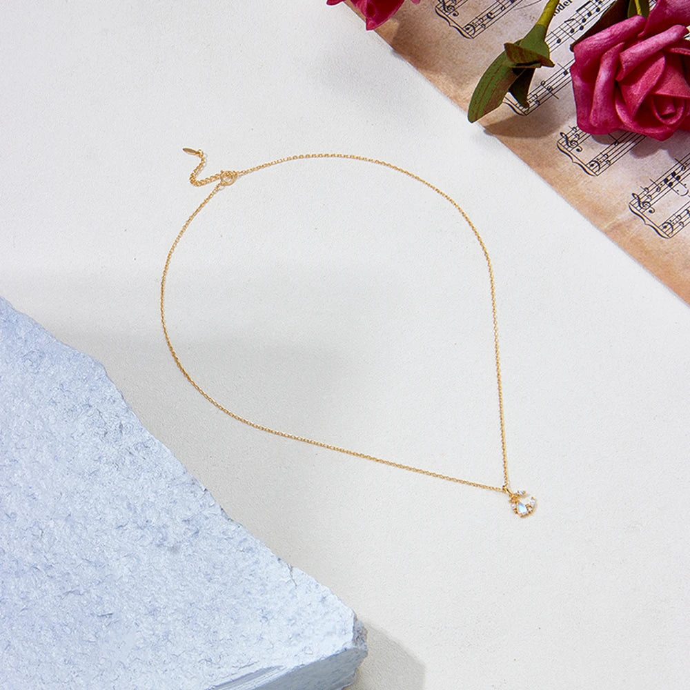 Emotional Factory Jewelry 925 Sterling Silver 14K Gold Plated Gemstone Series Water Drop Moon Blue Quartz Stone Necklace