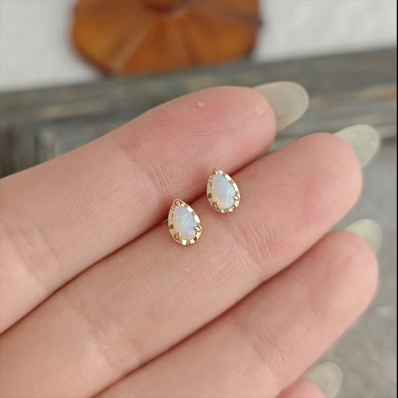 Emotional Factory 925 Sterling Silver 14K Gold Plated Gemstone Retro Natural Water Drops Australia Opal Temperament Earrings