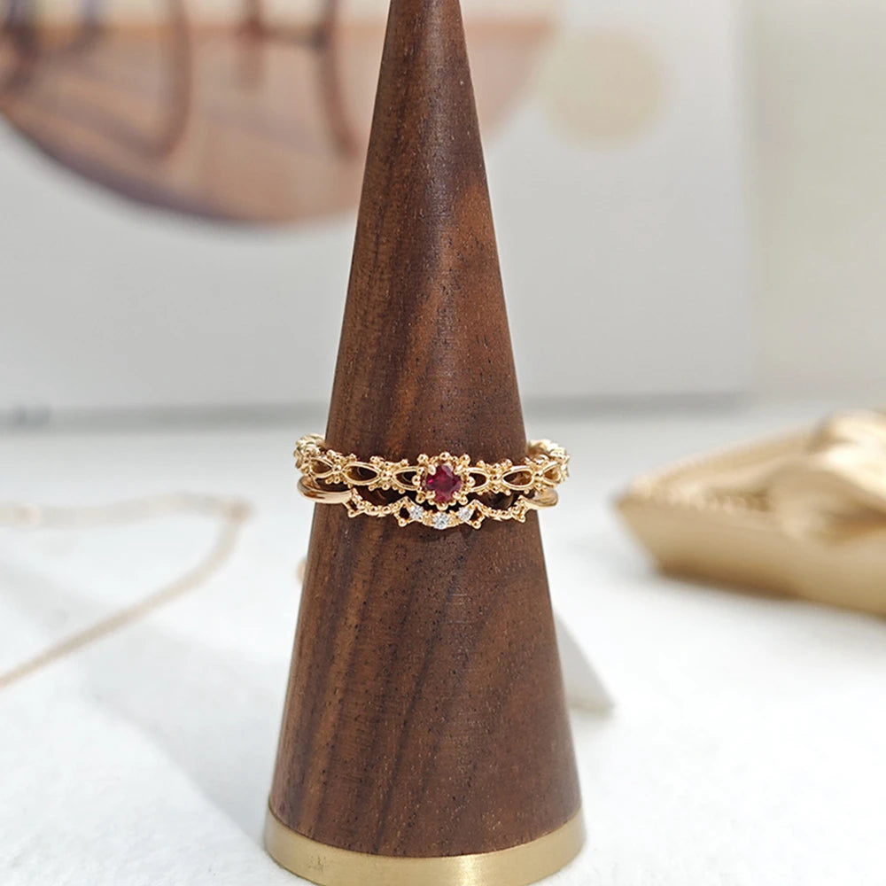 Emotional Factory 925 Sterling Silver 14K Gold Plated Gem Stone Gemstone Cz Zircon Flower Lab-Grown Ruby Ring