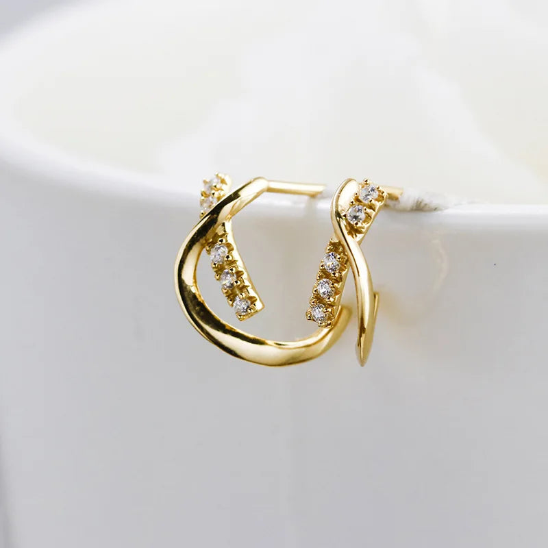 Emotional Factory 925 Sterling Silver 14K Gold Plated Retro Fashion Carved Cz Zircon X Shaped Earrings