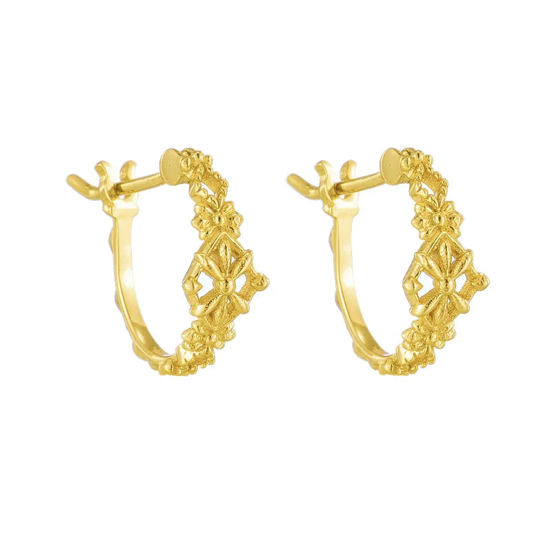 Emotional Factory 925 Sterling Silver 14K Gold Plated Gemstone Hollow Vintage Cross Pentagram Sparkling Rays Hoop Earrings