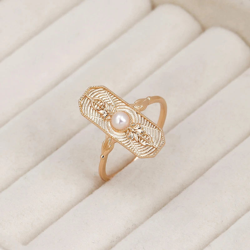 Dunli Jewelry Manufacturer Wholesale Retro Design S925 Silver Plated 14K Gold Pearl Carved  Ring