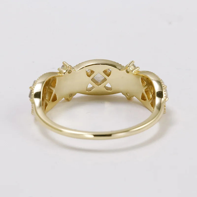 Bague Pour Femme Tendance 925 Sterling Silver  Gold Plated Gemstone Retro  Carved Cz Zircon Labradorite White Zirconium Ring