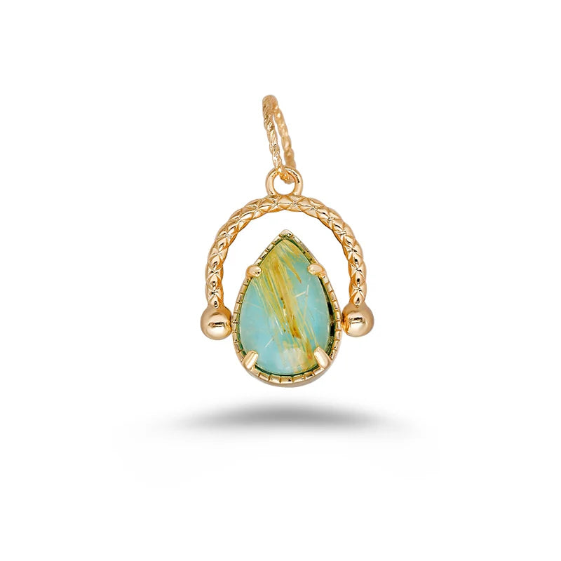 French Retro Style Double-sided Reversible S925 Silver Plated 14K Gold Necklace Pendant Turquoise + Blonde Crystal Drop-shaped d